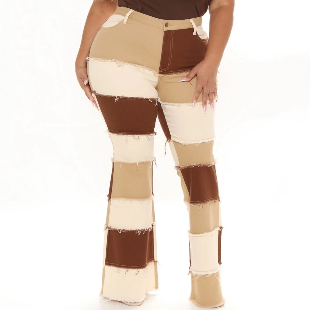 Fashion Nova Keep It Natural Mid Rise Patchwork Flare Jeans